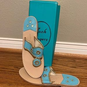 Jack Rogers NIB Tiffany Blue & Gold Size 10 Sandals